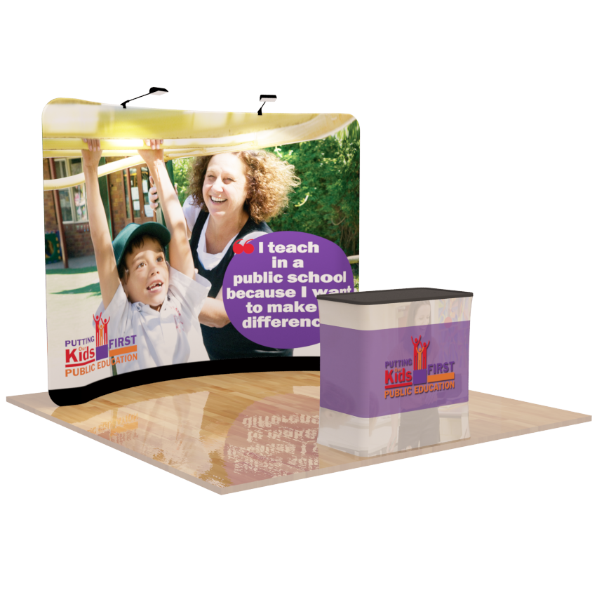 10ft Curved Tension Fabric Display with Case to Podium