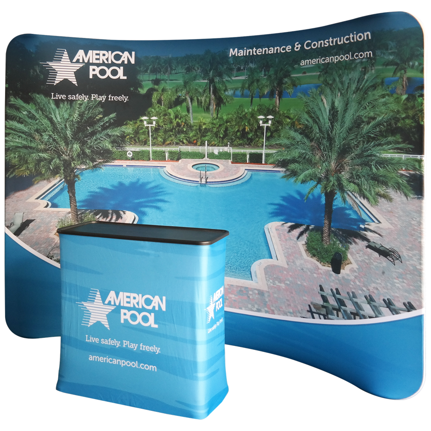 10ft Curved Tension Fabric Display with Case to Podium