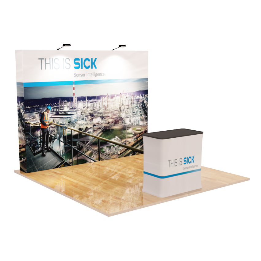 10ft Straight Pop Up Display with Case to Podium