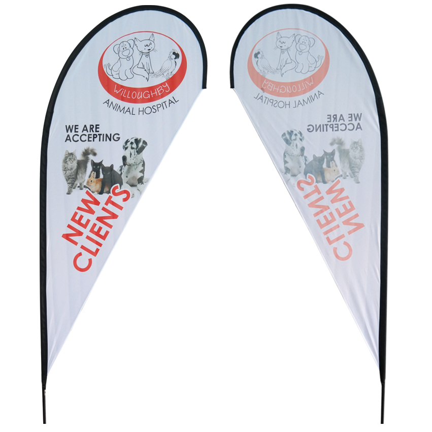 8ft Teardrop Flying Banner with Ground Spike - Two Sets